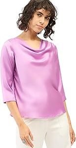Cuba Lavender Cowl Neck Top for Women | 3/4th Sleeve Elegant Office & Casual Wear | Solid Polyester Stylish Top | Tailored Fit