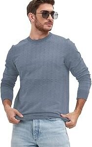 Men's Regular Fit Cottonblend Full Sleeve Textured Solid T-Shirt for Men (Color Grey)
