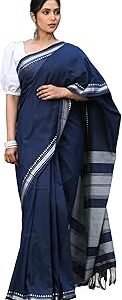 Womens Cotton Blend Handloom Khadi Small Border Saree With Unstitched Blouse Pices By Saptak Fashion 5.5M Saree & 0.8M Cotton Blouse Pices.