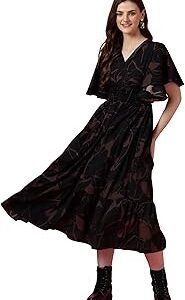 Women's Maxi Geometric Print Crepe Flared Sleeve Casual Dress