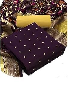 Women's Banarasi Jacquard Chanderi Cotton Unstitched Salwar Suit Dress Material With Dupatta