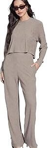 Women's Polyester Solid Top and Pant Co-Ord Set, Travel Co-Ord Set