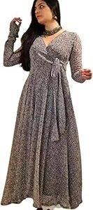 Women's Georgette Floral Print Maxi Dress with V Neck 3/4 Sleeves Full Length | Maxi Dress for Woman