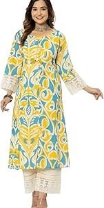 Women's Cotton Printed A-Line Kurta with Pant Set
