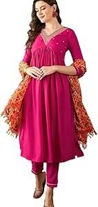 Women's Mustard American Crepe Zari Sequence Embroidered Alia Cut Kurta with Pant and Dupatta