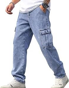 Men Loose Fit Men's Flip Pocket Jeans || Mens Stylish Cotton Loose Fit Denim Cargo || Multi-Pocket Styling Pant||