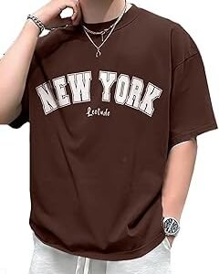 Casual Half Sleeve Cottonblend Printed Round Neck Drop Shoulder Oversized Tshirt for Man (Color Brown)