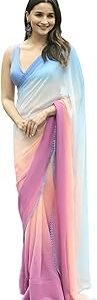 Women's Printed Pure Georgette Saree With Unstitched Blouse Piece (Rocky Aur Rani Ki Prem Kahani Saree)