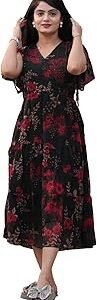 Women's Georgette Printed Dress | Women Midi Dress | One Piece Dress for Women | Dress for Women