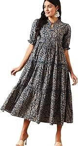 Women's Fit and Flare Pure Cotton Long Maxi Dress (SP-11 Blue)