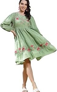 Women's Solid & Embroidered Cotton Tiered Dress