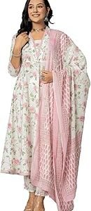Women's Cotton Printed Anarkali Kurta with Palazzo Pants and Dupatta