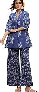 Women's Floral Rayon Blend Co-ord Set | Straight V-Neck 3/4 Sleeve Top & Pant Ensemble | Elegant Blue, Red Styles | Ideal for Casual, Brunch, Festive Outings | Ladies Matching Outfit