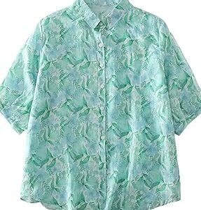 Women’s Casual Button-Down Shirt with Multicolor Floral Print & Half Sleeves, Collar Neck