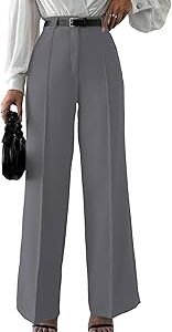 Women's High Rise Solid Color High Waist, Wide Straight-Leg Loose Fit, Front Button Closure, Simple Daily Casual Long Pants with Pockets (Without Belt) (Trouser 171)