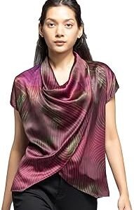 Cowl Neck Black Geometric Print Drop Shoulder Sleeves Party Tops for Women