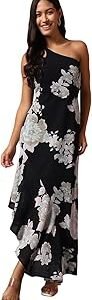 Women's Floral One-Shoulder Cocktail Dress | Asymmetrical Hem with Lining | Adjustable & Removable Pads | Elegant Fit for Party, Wedding & Special Occasions