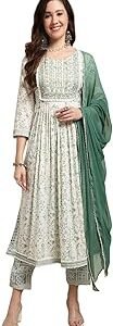Women's Viscose Rayon Nayra Cut Embroidered Kurta with Pant and Dupatta Set