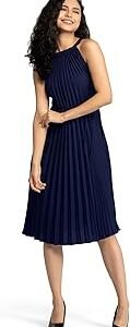 Women's Elegant Belted Pleated Sleeveess Short Dress Color