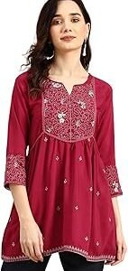 Women's Rayon Regular Fit Embroidered Top