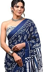 Mulmul Cotton Saree for Women with Blouse Piece, Lightweight sari