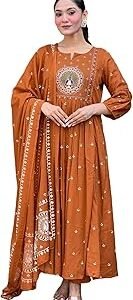 Womenâ€™s Embroidered Anarkali Kurta Set | Elegant Ethnic Wear for Festive, Kurti Set for Woman | Elegant Suit Set for Women Cotton | Women Kurta Sets with Dupatta Cotton