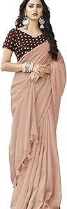 Women's Jute Cotton Saree with Blouse (SRHIW12, Brown)