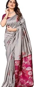 Women's Kanjivaram Banarasi Soft Silk Saree With Unstitched Blouse Piece (Silk Double Rose)