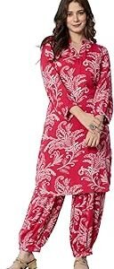 Women's Pure Cotton Printed Straight Kurta Set with Palazzo Pants - Ethnic Wear, Pink