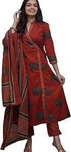 Womenâ€™s Viscose Anarkali Kurta Set with Dupatta | Printed Maroon Ethnic Dress for Festive