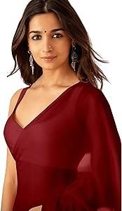 Women's Plain Pure Georgette Saree With Unstitched Blouse Piece (Rocky Aur Rani Ki Prem Kahani Alia Bhatt Saree)