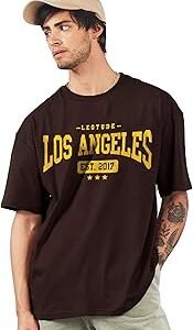 Women's Oversized Cottonblend Half Sleeve Drop Shoulder Printed Tshirt (Color Brown)