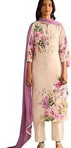 Women's Linen Printed Straight Kurta and Pant with Dupatta Set(KH9OW7981)