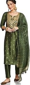 Women's Embroidered Kurta Set with Designer Jacquard Dupatta | Available in Plus Sizes
