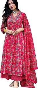 Women's Rayon Viscose Anarkali Printed Kurta with Palazzo & Dupatta