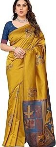 Women's Kanjivaram Banarasi Soft Silk Saree With Unstitched Blouse Piece (Silk Box Flower)