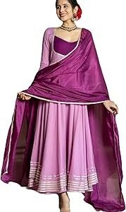 Women's Rayon Viscose Solid Anarkali Kurta with Pant & Dupatta