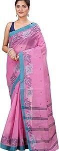Women's Traditional Bengal Tant Handloom Pure Cotton Leaf Border Tangail Saree without Blouse Piece