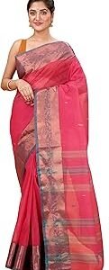 Women's Traditional Bengal Tant Handloom Pure Cotton Tangail Zari Border Saree without Blouse Piece