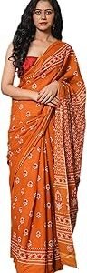 Women Plain Weave Cotton Saree With Blouse Piece