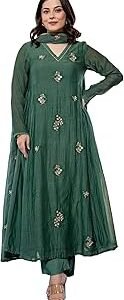 Women Embroidery Solid Anarkali Kurta and Pant Set with Dupatta