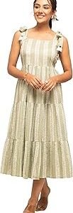 Women's Fit And Flare Knee Length Cotton Block Printed Western Knee-Length Dress