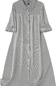 Women's Black & White Vertical Striped Shirt Dress| Comfortable Relaxed Fit Summer Dress