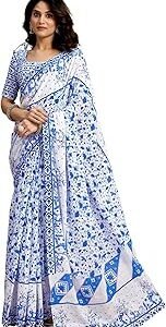 Women's Pure Cotton Printed Ready To Wear One Minute Pre Stitched Saree With Pocket And Unstitched Blouse Piece