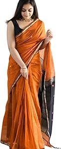 Women's Pure Soft Spun Cotton Lichi Silk Saree For Women With Attach Unstitch Blouse Piece