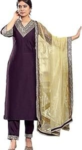 Women's Rayon Viscose Embroidery Straight Kurta Pant with Dupatta Set