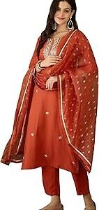 Women's Rayon Embroidered Straight Kurta with Pant and Dupatta Sets (NX-785)