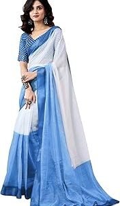Women's Printed Cotton Linen One Minute Ready to Wear Saree with Pocket & Unstitched Blouse Piece