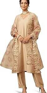 Women's Kurta Pant Set with Embroidered Organza Dupatta | Viscose,Rayon