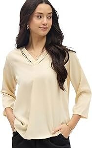 Printed Top with Contrast Tipping – Stylish Ethnic & Western Tops for Women – Summer Travel Wear, Trendy Tops for Jeans, Lightweight & Comfortable Casual Wear